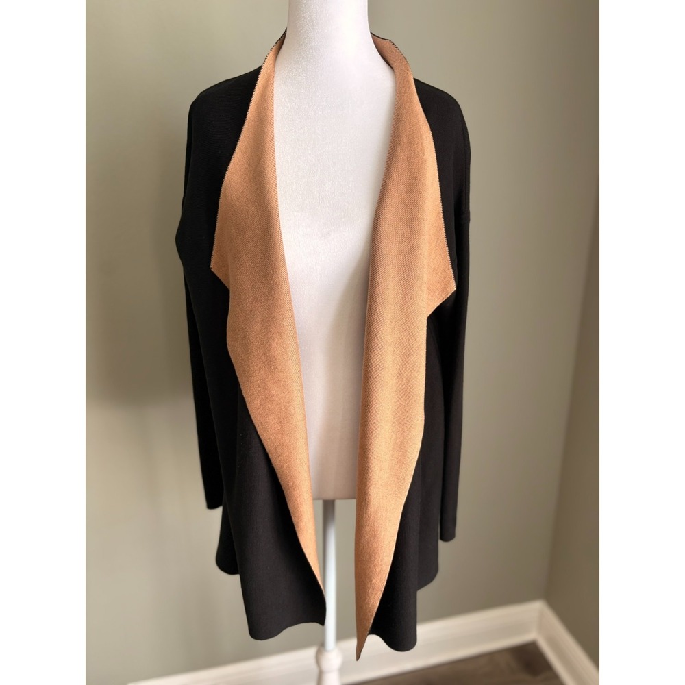 Eileen Fisher Womens Cascading Cardigan Size S Black Brown Silk Organic‎ Cotton